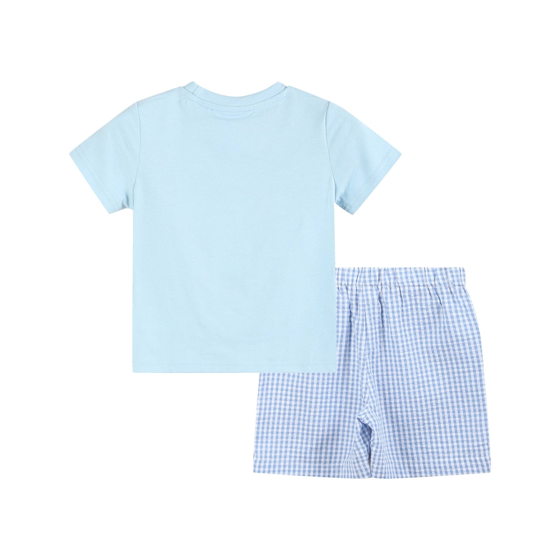 Blue Gingham Crawfish Smocked Shirt and Shorts Set - Abbies Place