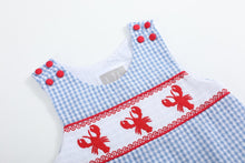 Load image into Gallery viewer, Blue Gingham Crawfish Smocked Shortalls
