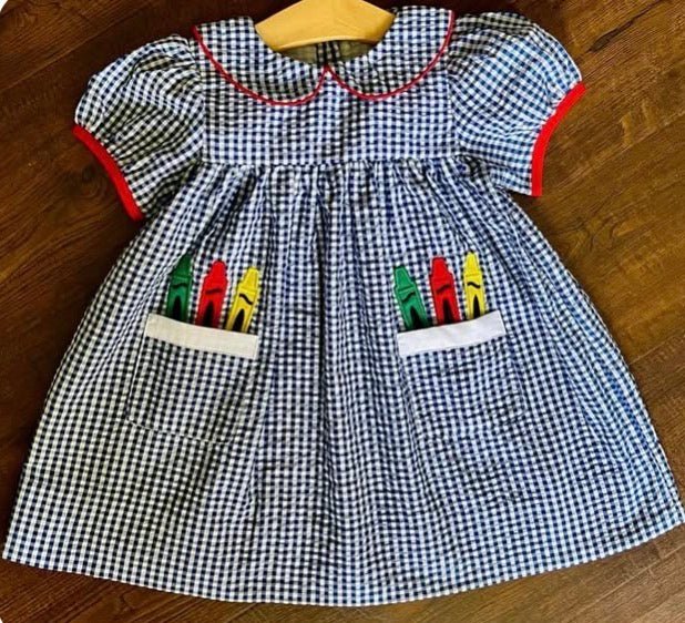 Blue Gingham Crayon Dress - Abbies Place