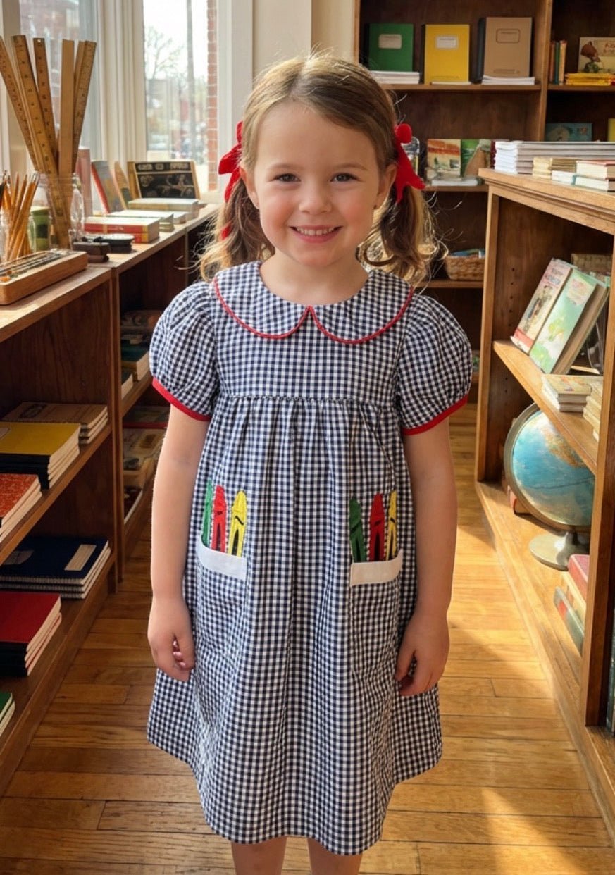 Blue Gingham Crayon Dress - Abbies Place