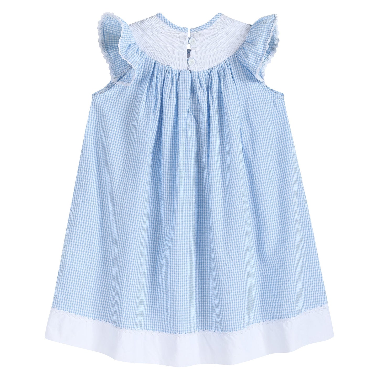 Blue Gingham Easter Bunny Smocked Bishop Dress - Abbies Place