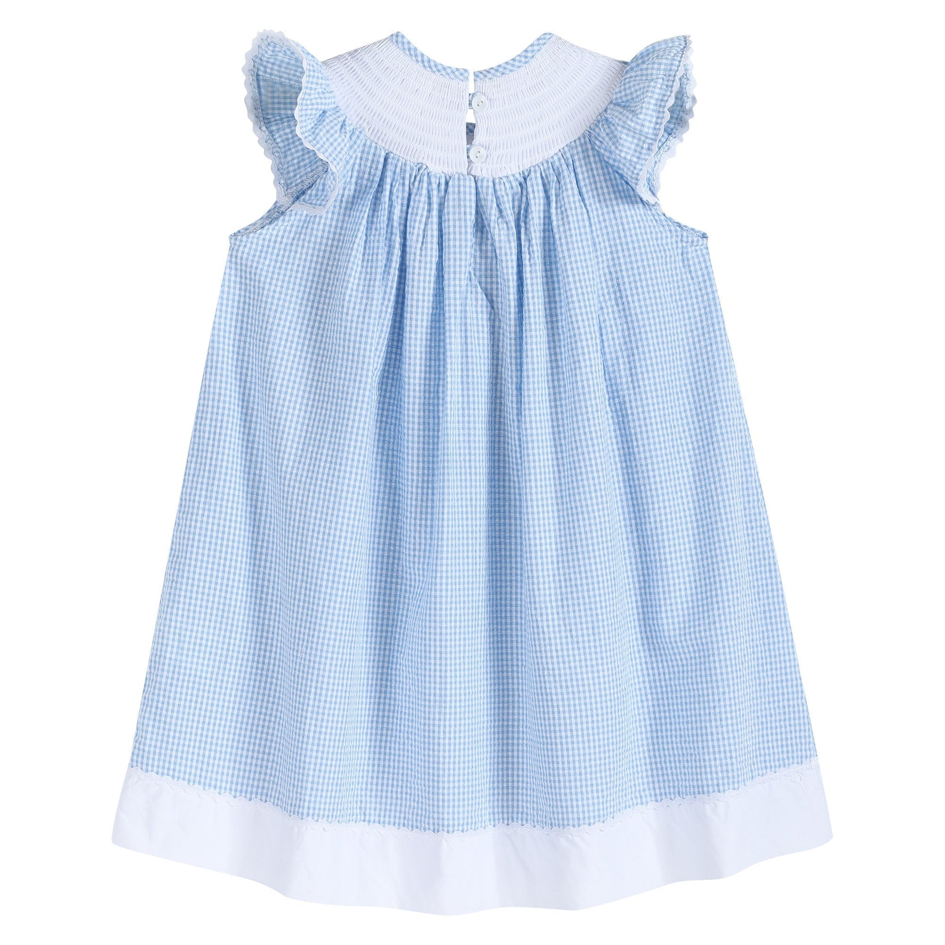 Blue Gingham Easter Bunny Smocked Bishop Dress - Abbies Place