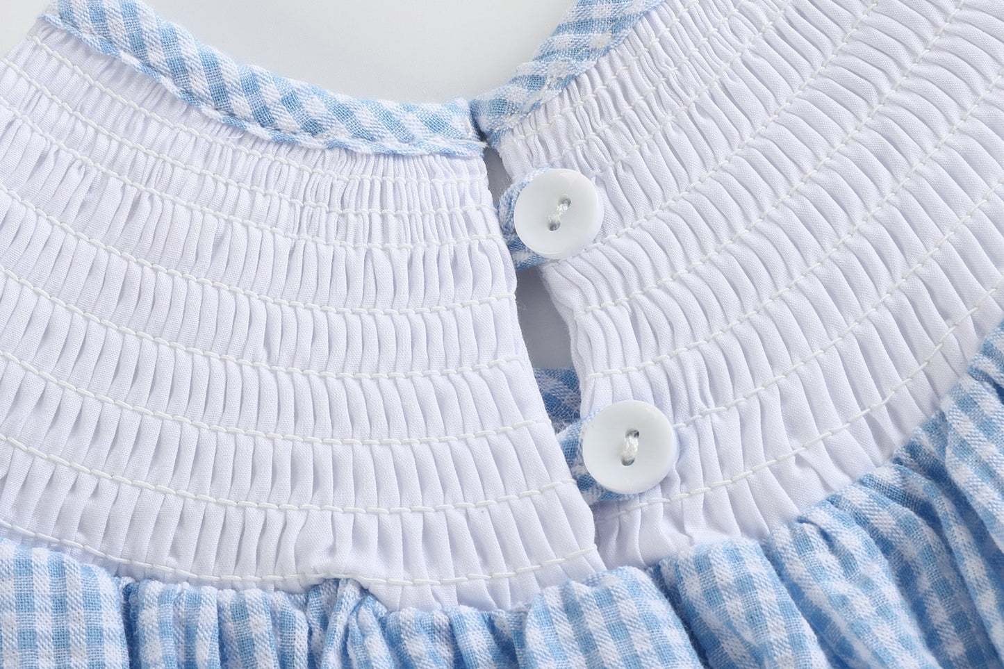 Blue Gingham Easter Bunny Smocked Bishop Dress - Abbies Place