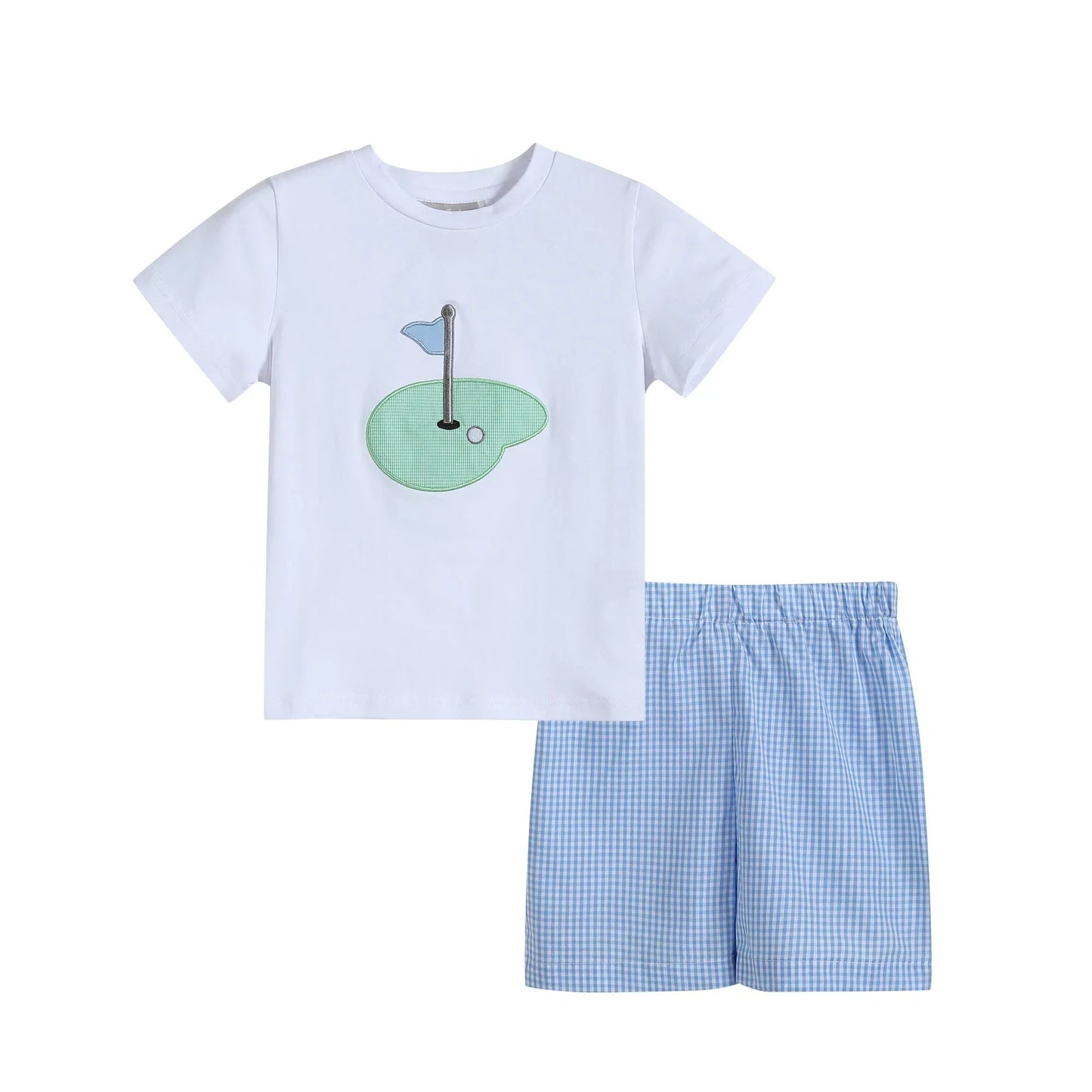 Blue Gingham Golf Hole Shirt and Boy Shorts Set - Abbies Place