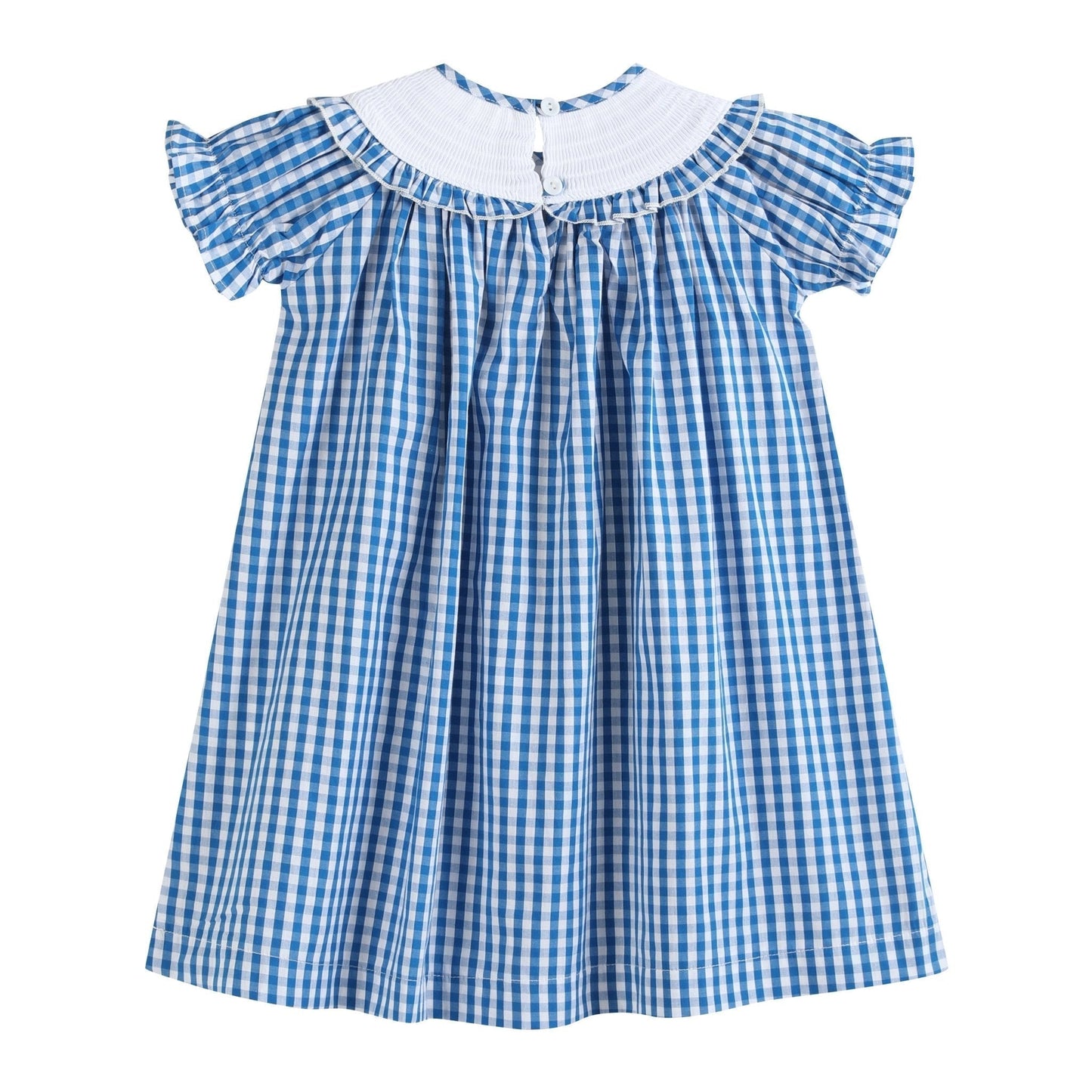 Blue Gingham Pumpkin Smocked Ruffle Bishop Dress - Abbies Place
