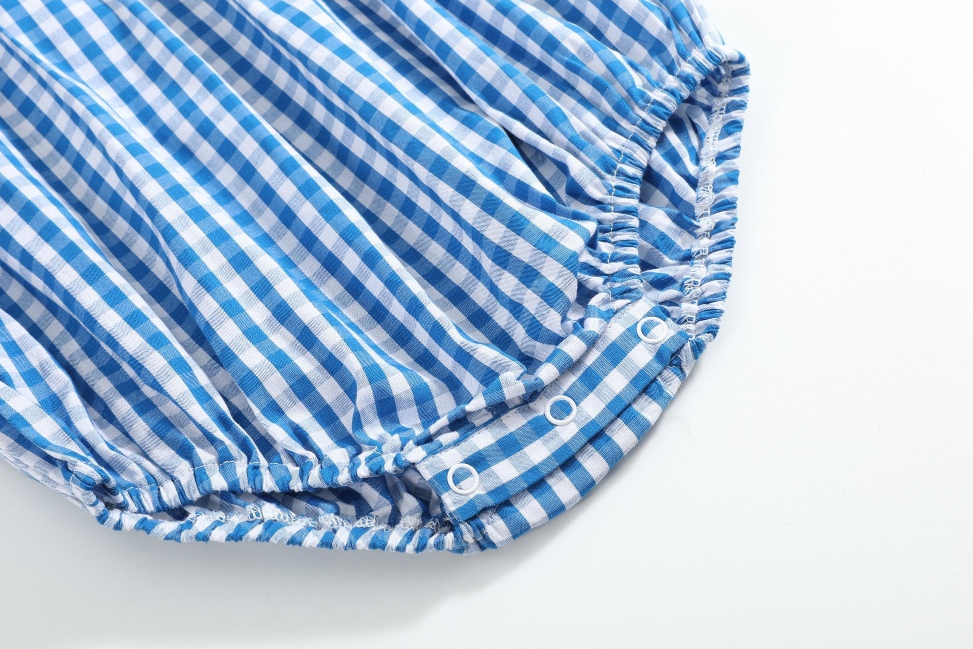 Blue Gingham Pumpkin Smocked Ruffle Romper - Abbies Place