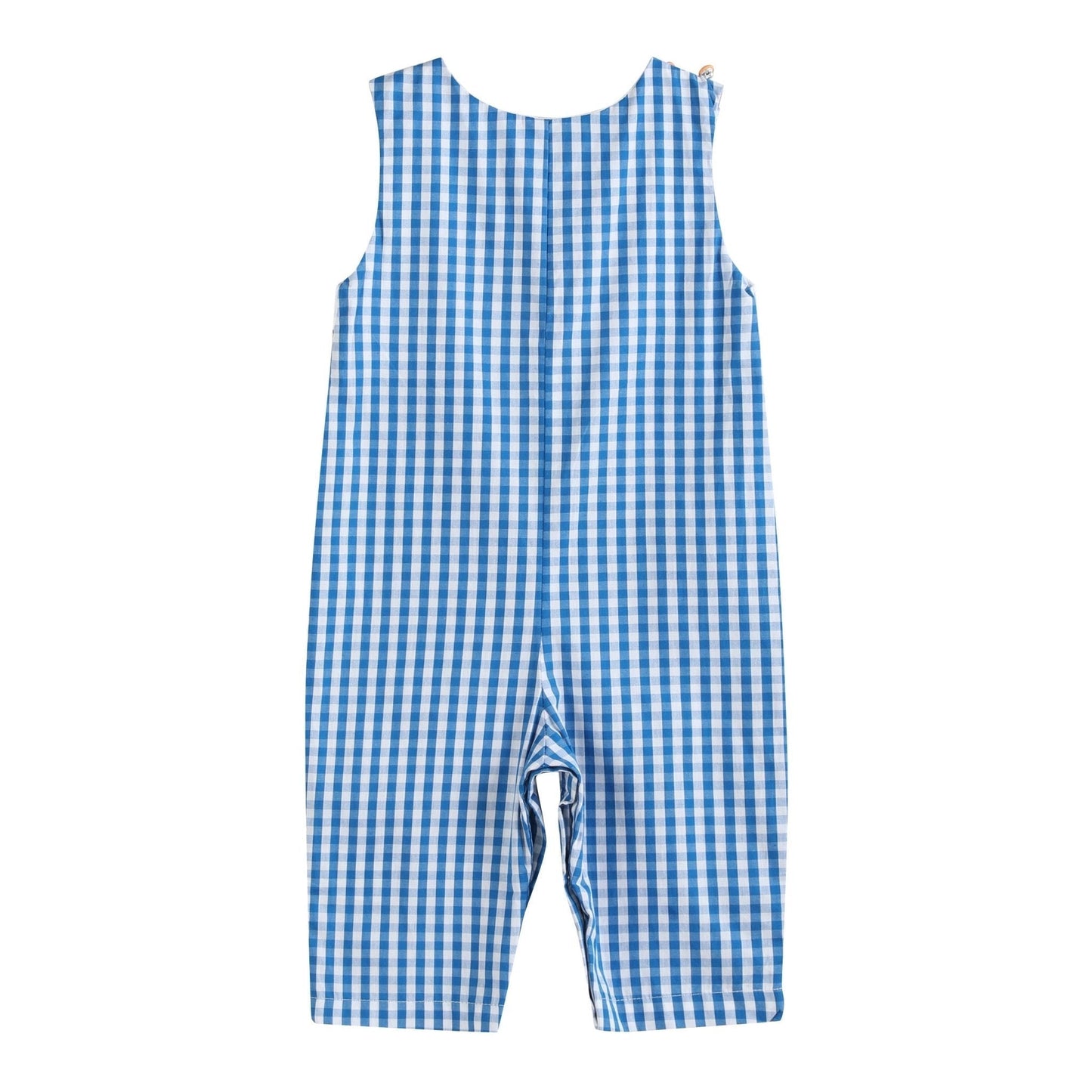 Blue Gingham Pumpkin Train Smocked Overalls - Abbies Place