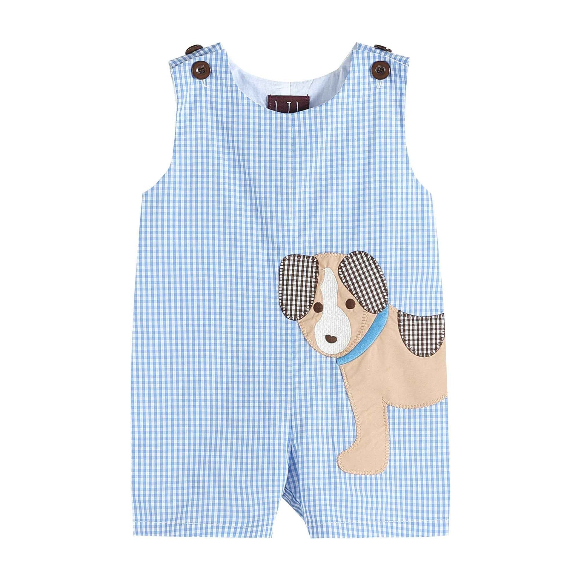 Blue Gingham Puppy Shortalls - Abbies Place