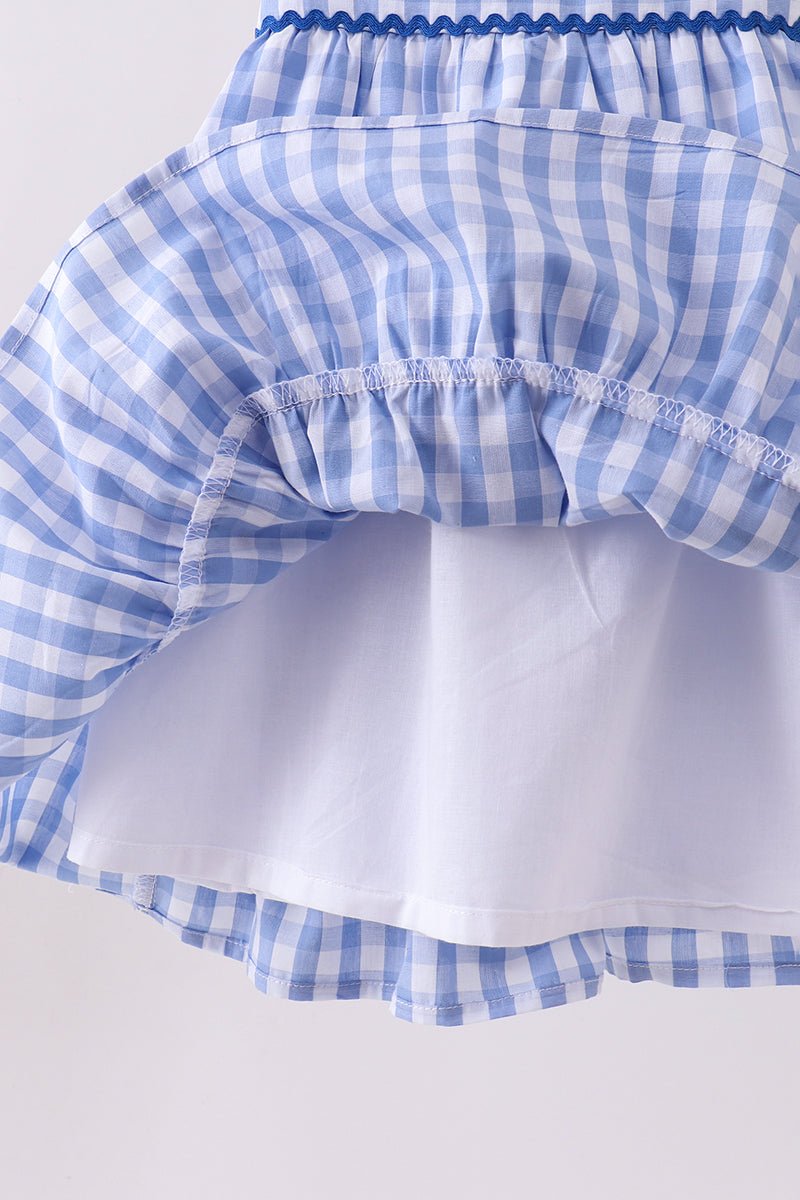 Blue gingham ruffle tiered dress - Abbies Place