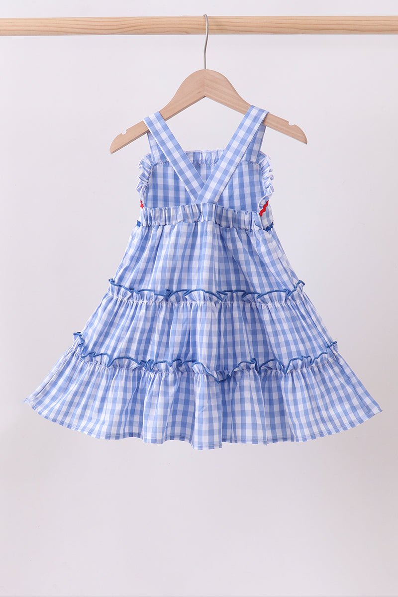 Blue gingham ruffle tiered dress - Abbies Place