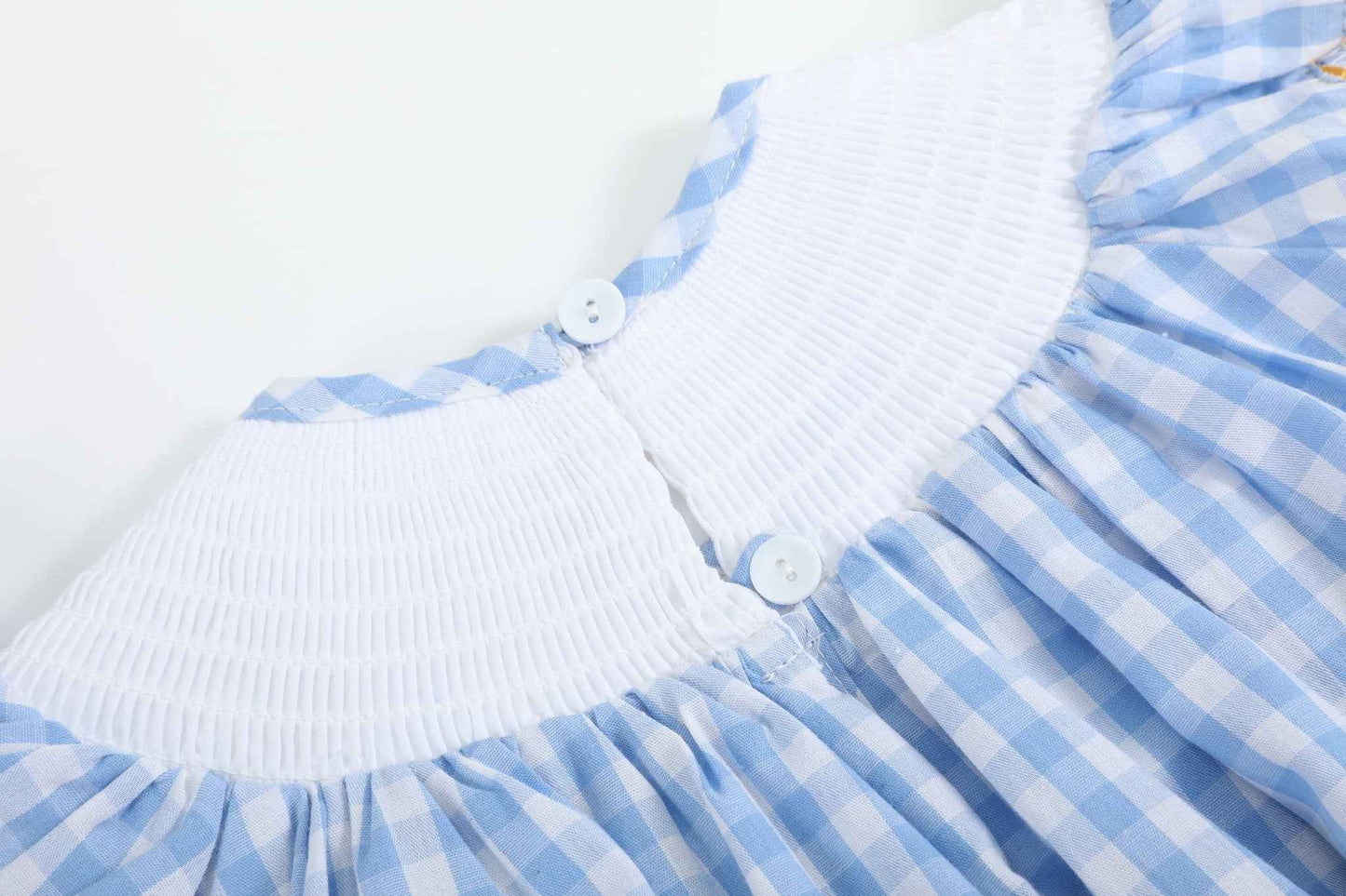 Blue Gingham Sunflower Smocked Bishop Dress - Abbies Place