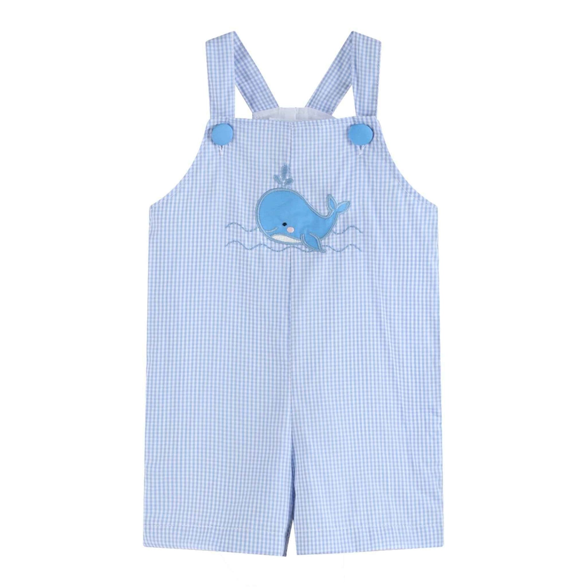 Blue Gingham Whale Overall Shortalls - Abbies Place
