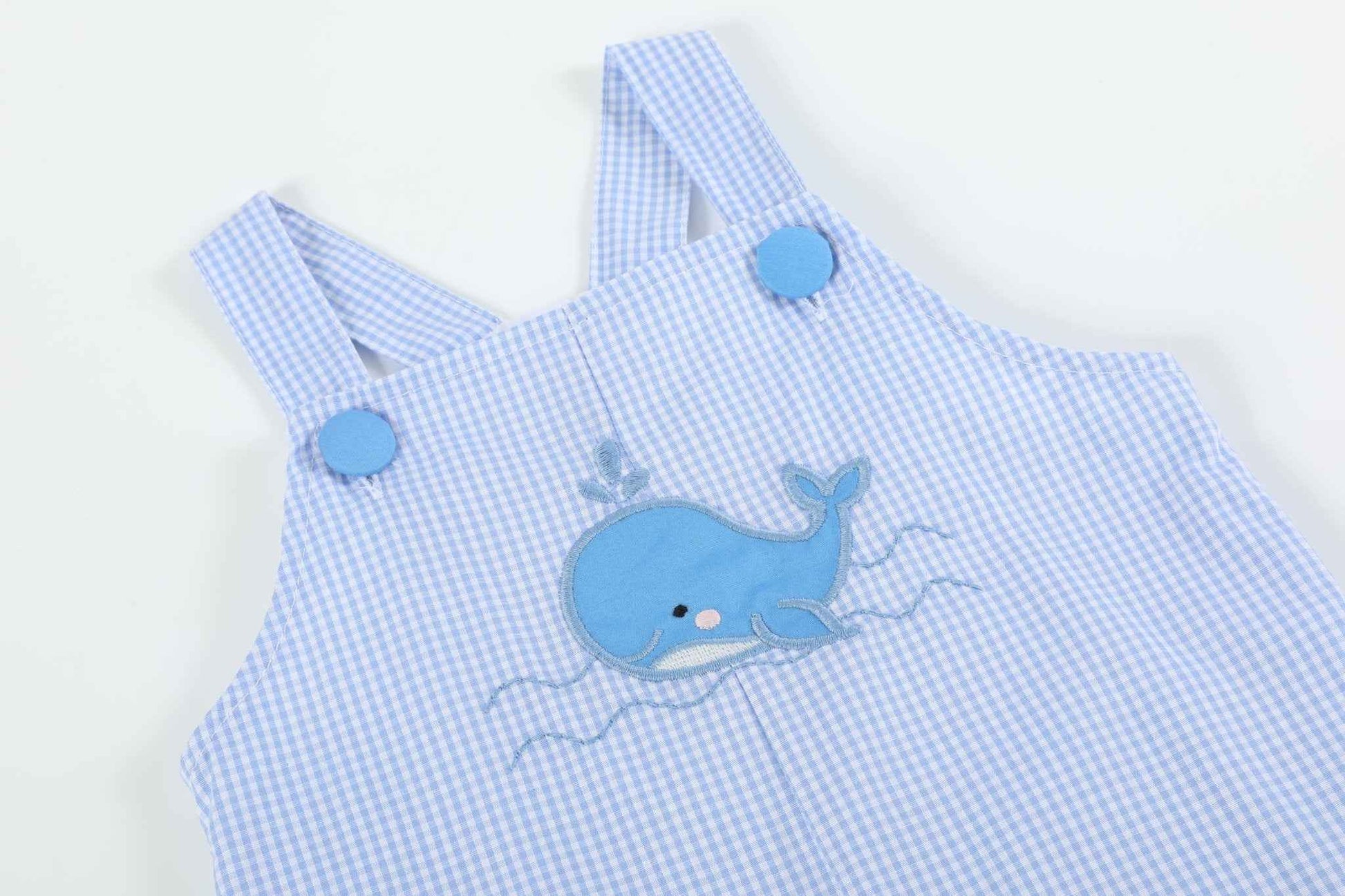 Blue Gingham Whale Overall Shortalls - Abbies Place
