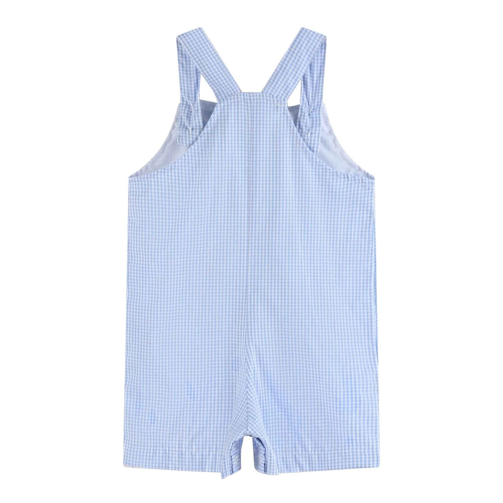 Blue Gingham Whale Overall Shortalls - Abbies Place