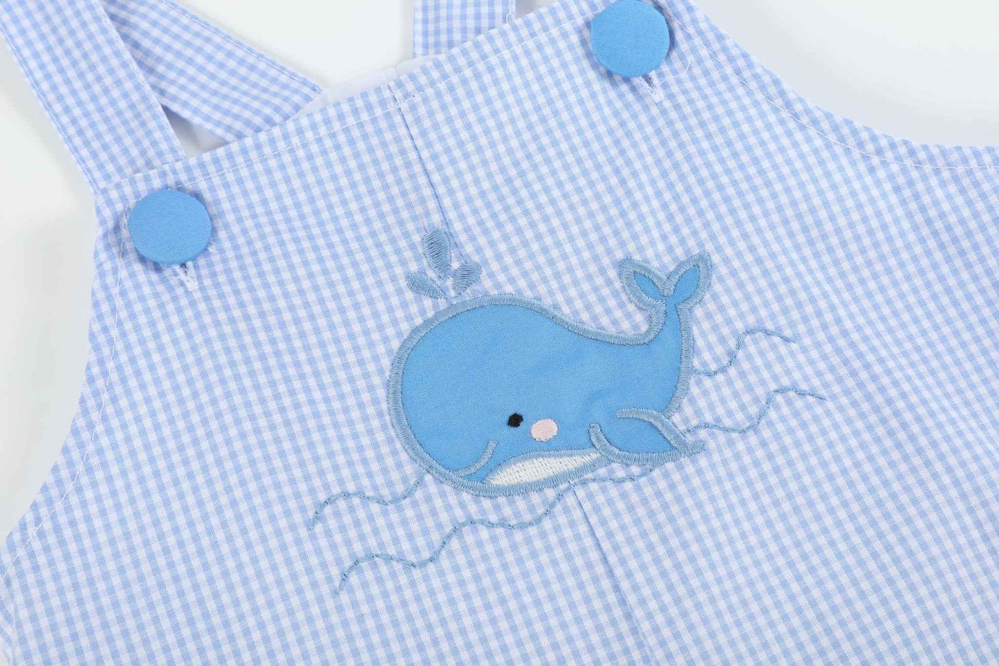 Blue Gingham Whale Overall Shortalls - Abbies Place