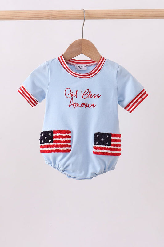 Blue god bless America flag french knot bubble - Abbies Place