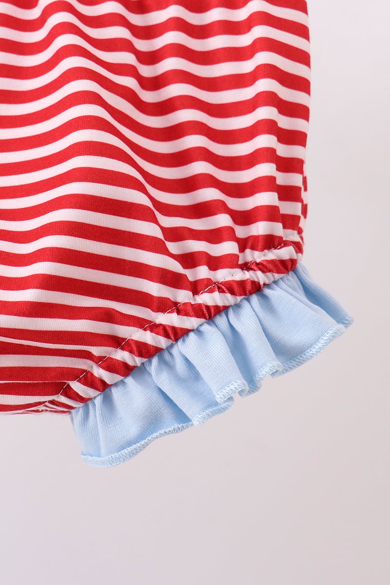 Blue god bless America flag french knot ruffle bloomer set - Abbies Place
