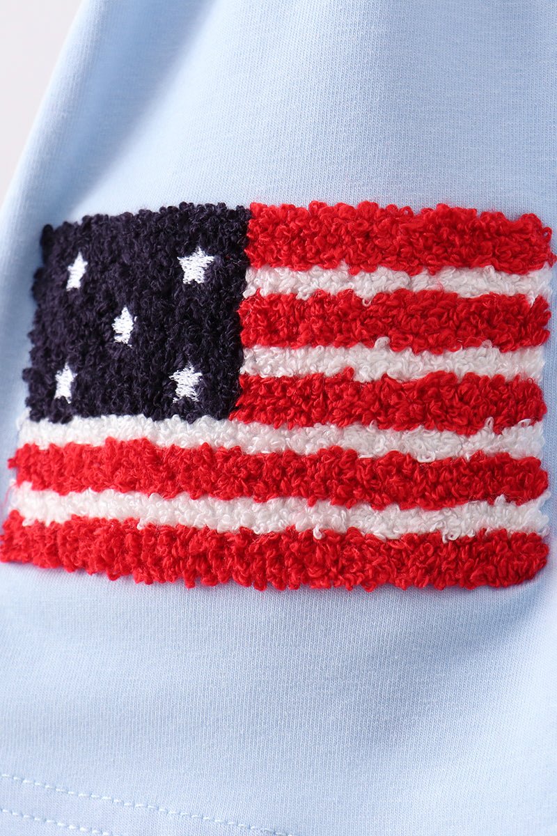 Blue god bless America flag french knot ruffle bloomer set - Abbies Place