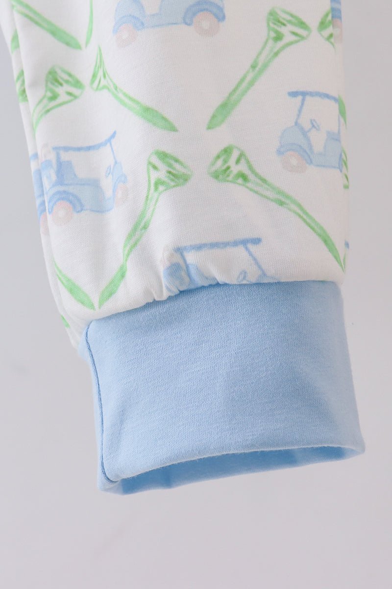 Blue golf cart embroidery pants set - Abbies Place
