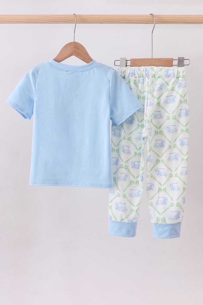 Blue golf cart embroidery pants set - Abbies Place