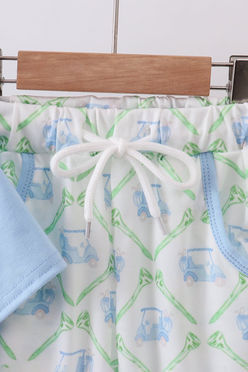 Blue golf cart embroidery pants set - Abbies Place