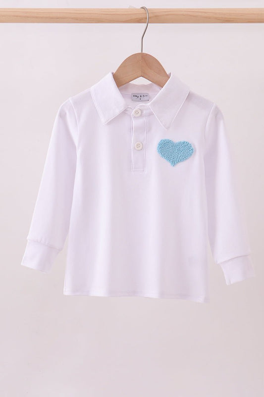 Blue heart french knot button down top - Abbies Place