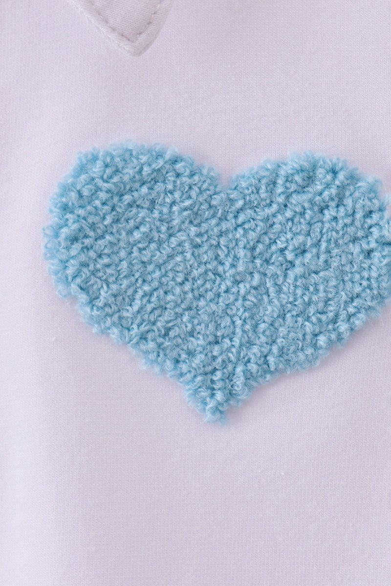 Blue heart french knot button down top - Abbies Place