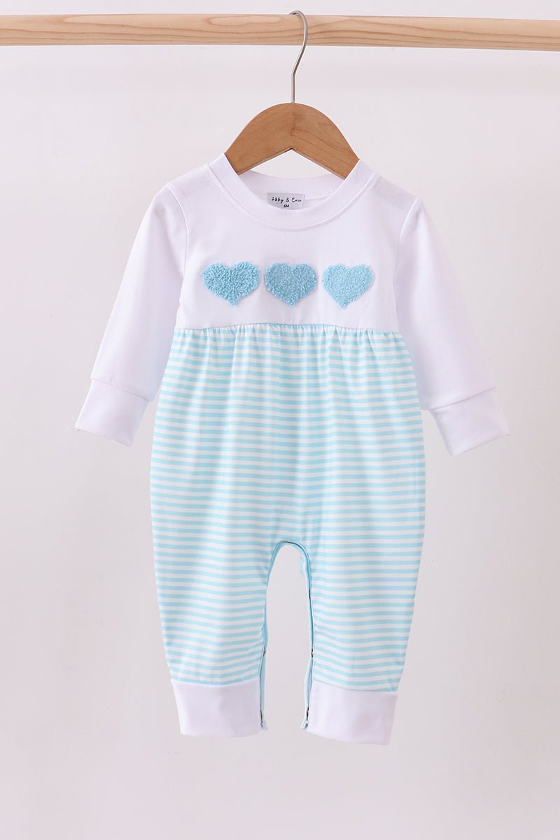 Blue heart french knot romper - Abbies Place