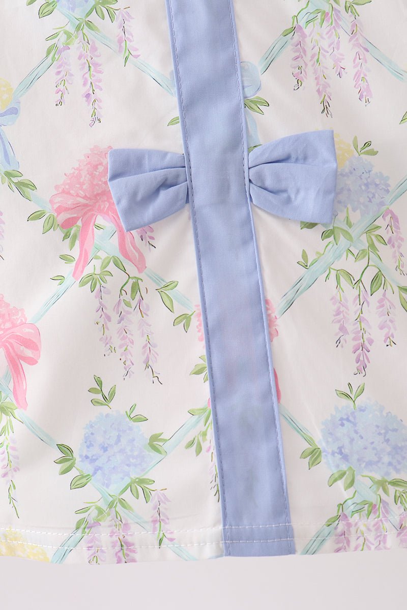 Blue Hydrangea Bow Dress - Abbies Place