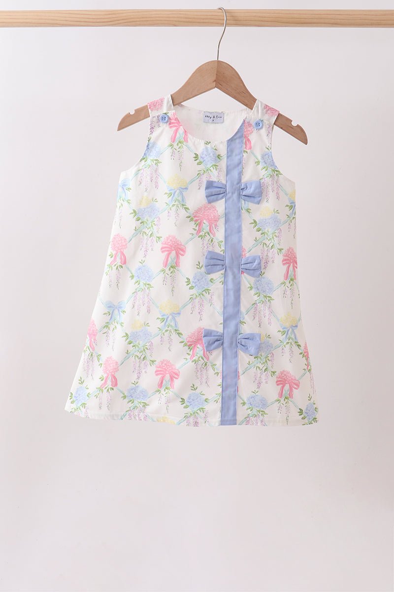 Blue Hydrangea Bow Dress - Abbies Place