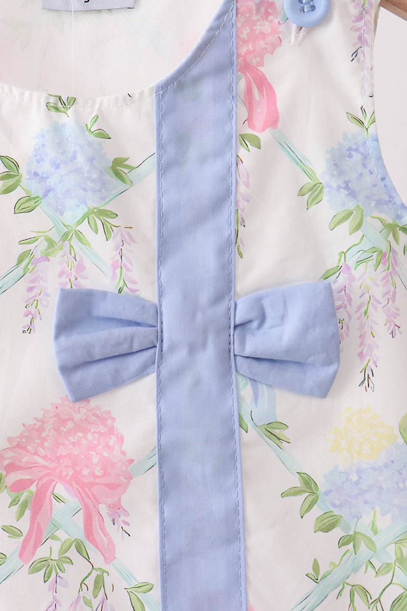 Blue Hydrangea Bow Dress - Abbies Place