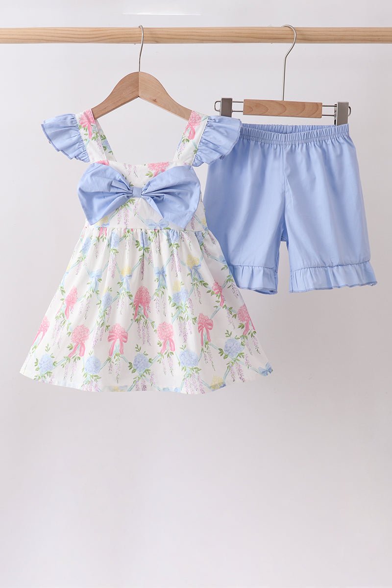 Blue Hydrangea Ruffle Bow Set - Abbies Place