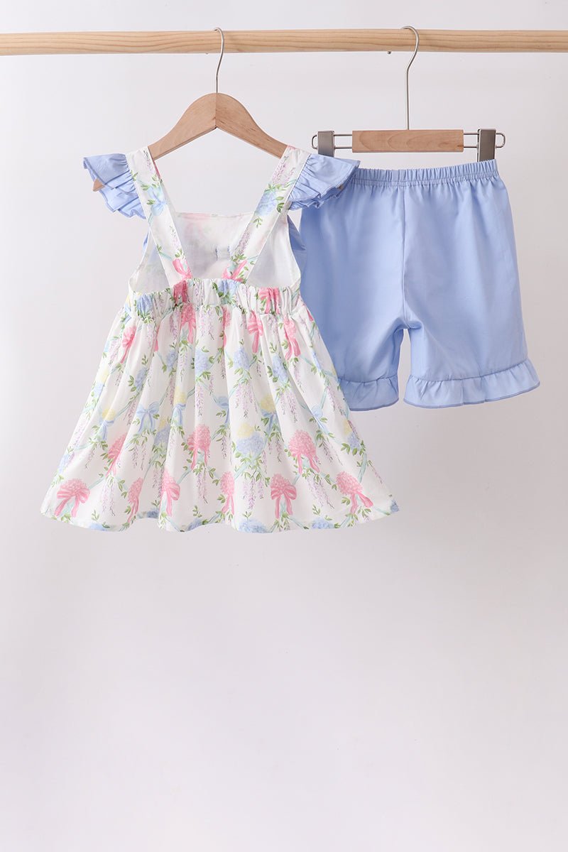 Blue Hydrangea Ruffle Bow Set - Abbies Place