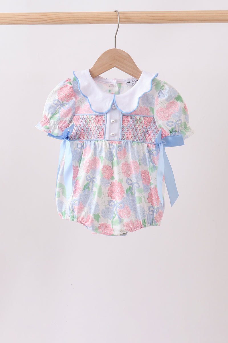 Blue Hydrangea Smocked Pearl Bubble - Abbies Place