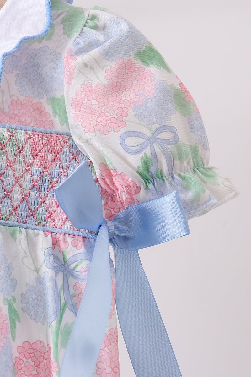 Blue Hydrangea Smocked Pearl Bubble - Abbies Place