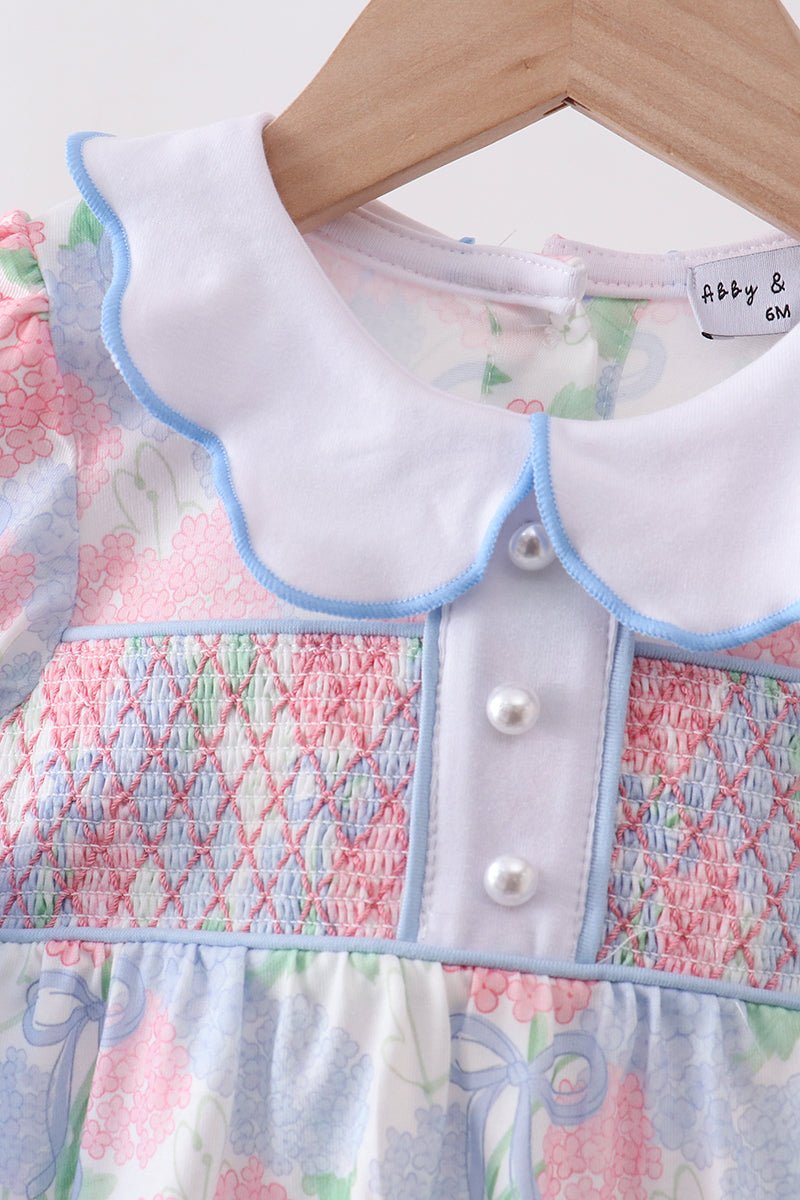 Blue Hydrangea Smocked Pearl Bubble - Abbies Place