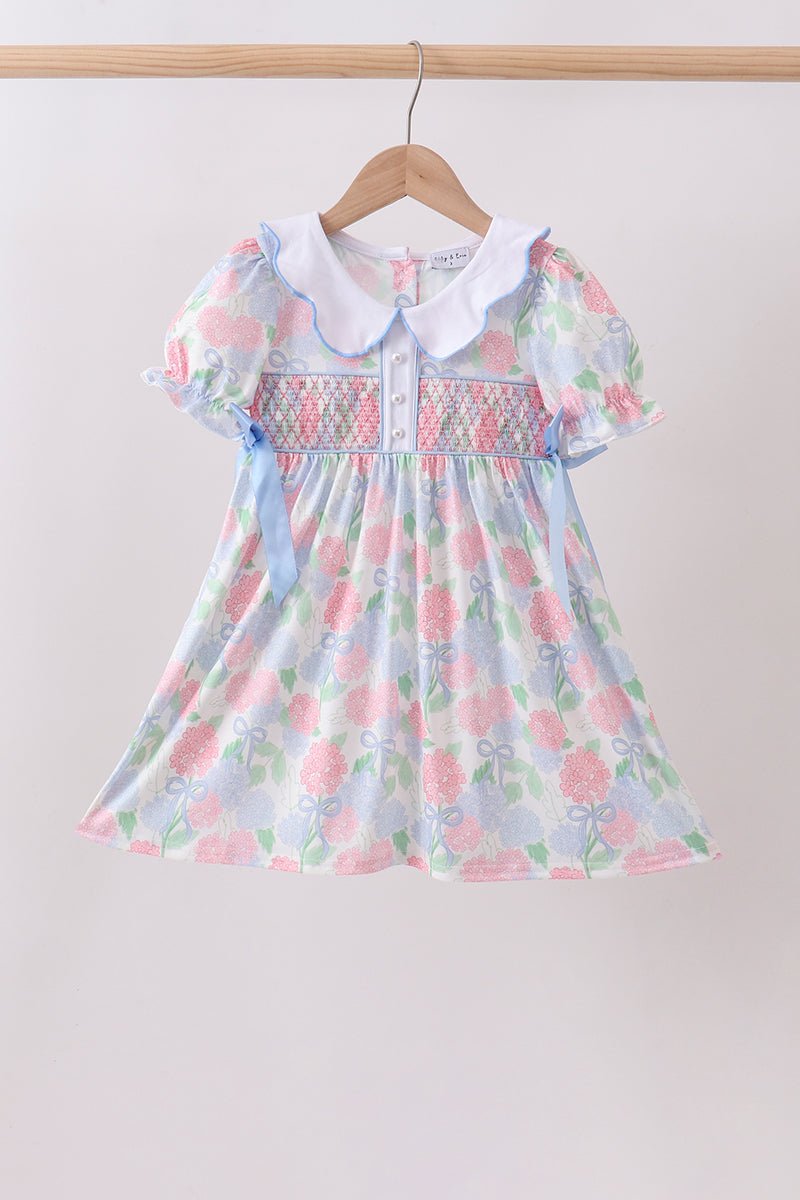 Blue Hydrangea Smocked Pearl Dress - Abbies Place