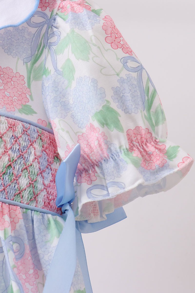 Blue Hydrangea Smocked Pearl Dress - Abbies Place