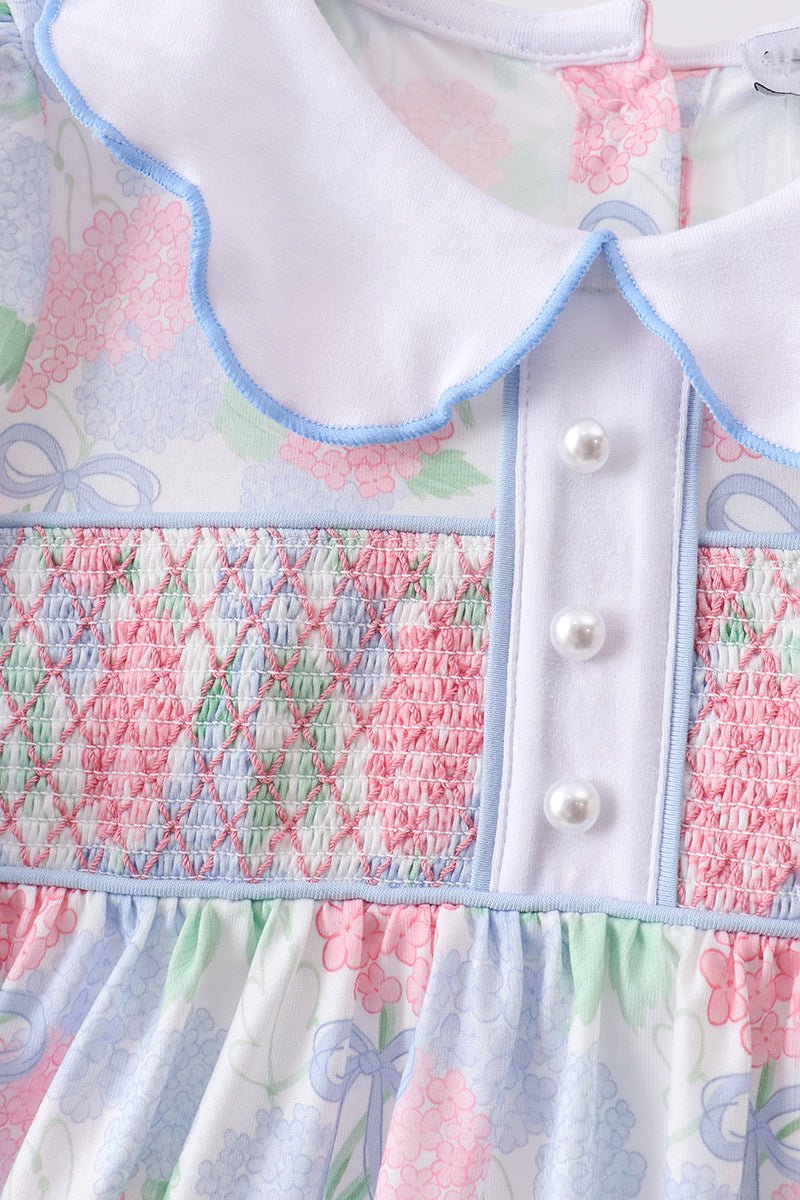 Blue Hydrangea Smocked Pearl Dress - Abbies Place
