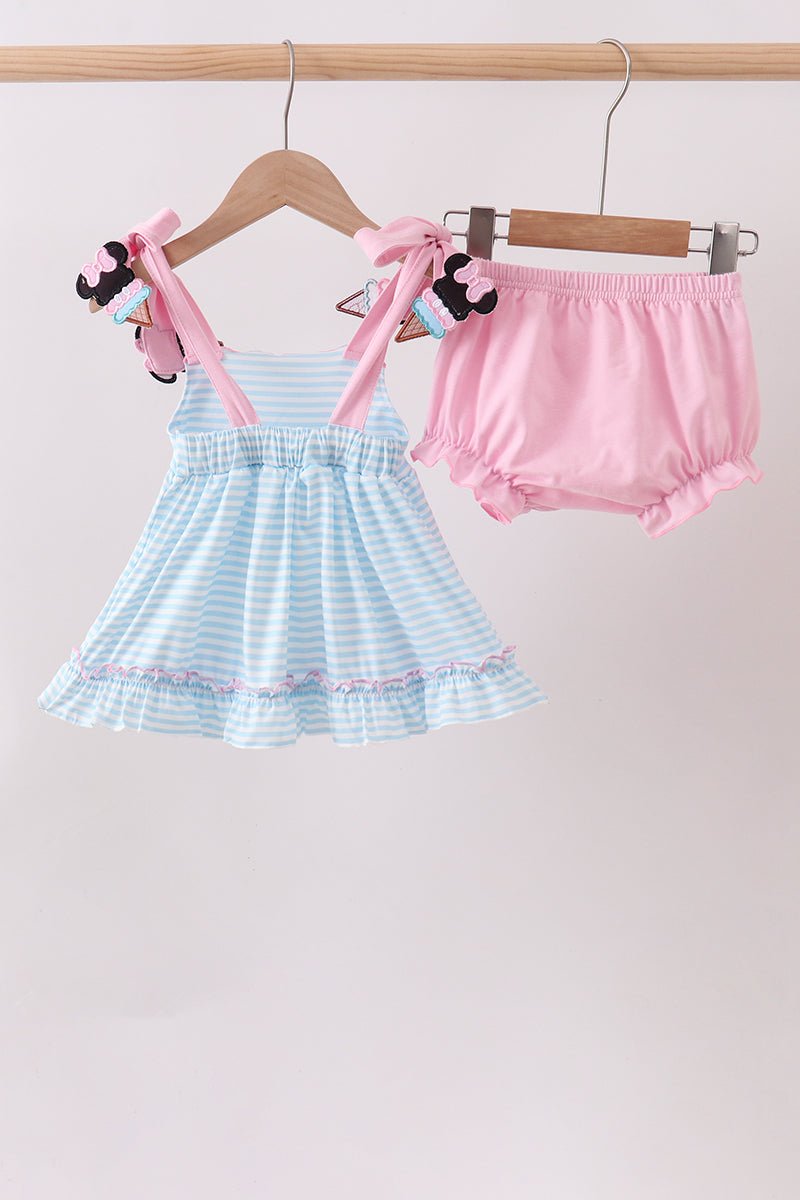 Blue Ice Cream Applique Bloomer Set - Abbies Place