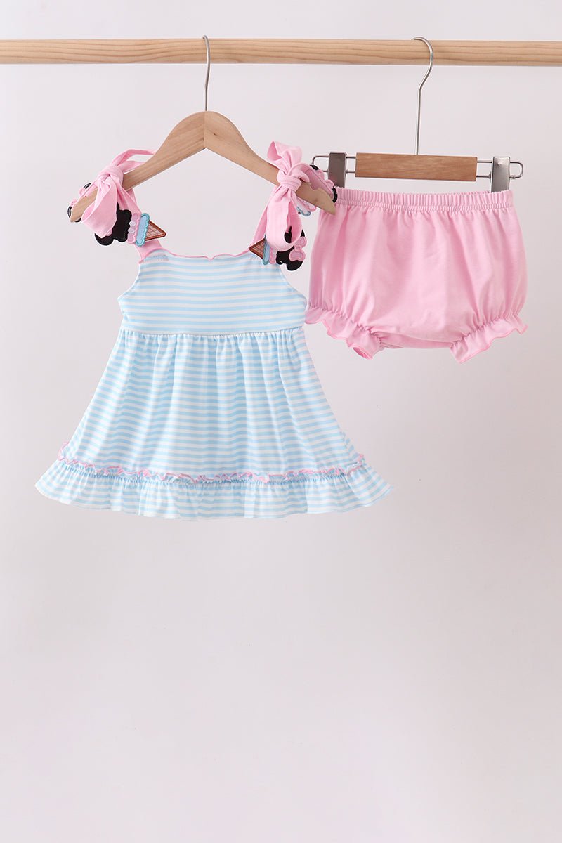 Blue Ice Cream Applique Bloomer Set - Abbies Place