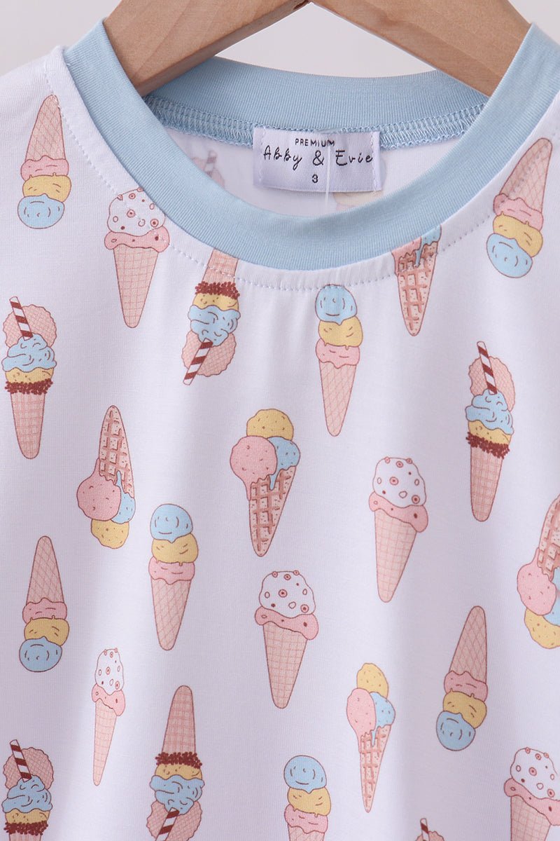 Blue ice cream print bamboo pajama set - Abbies Place