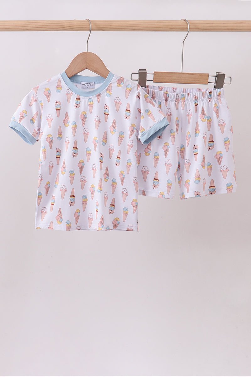 Blue ice cream print bamboo pajama set - Abbies Place
