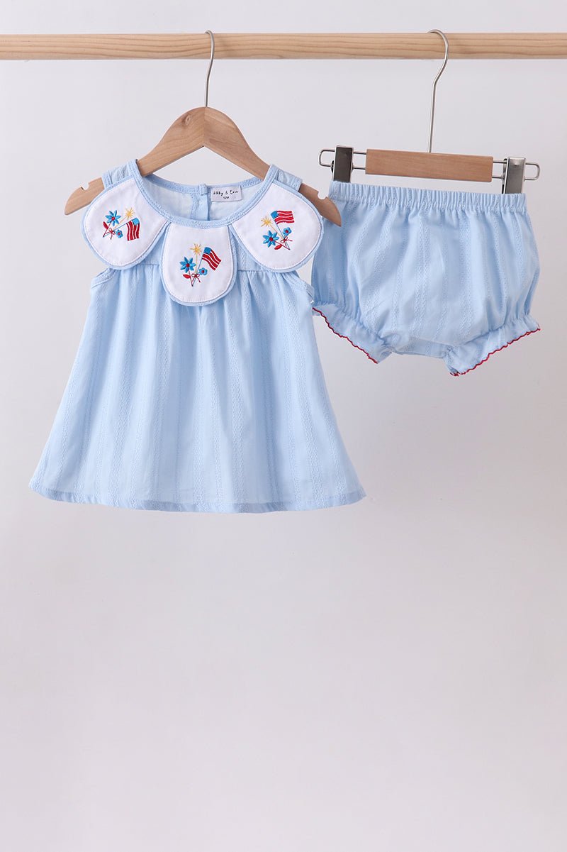 Blue jacquard embroidery bloomer set - Abbies Place