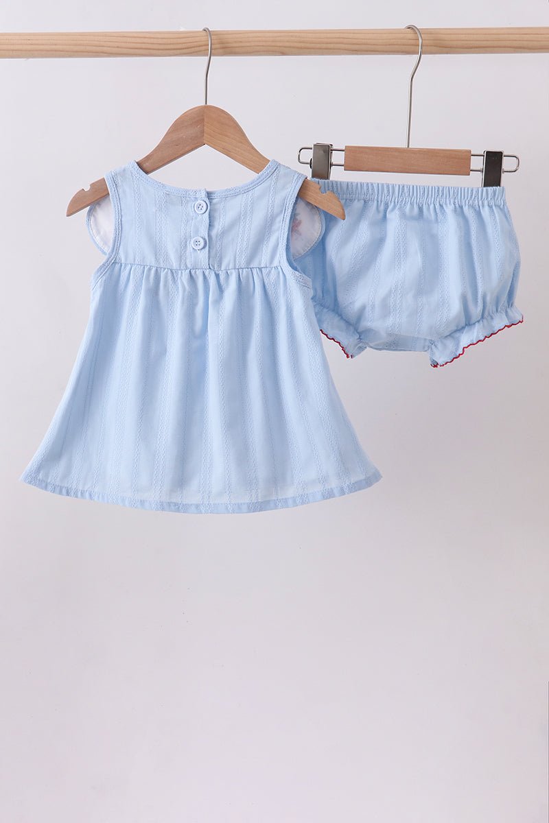 Blue jacquard embroidery bloomer set - Abbies Place
