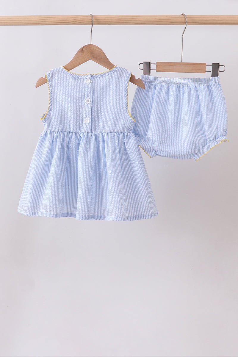 Blue lemon embroidery seersucker bloomer set - Abbies Place