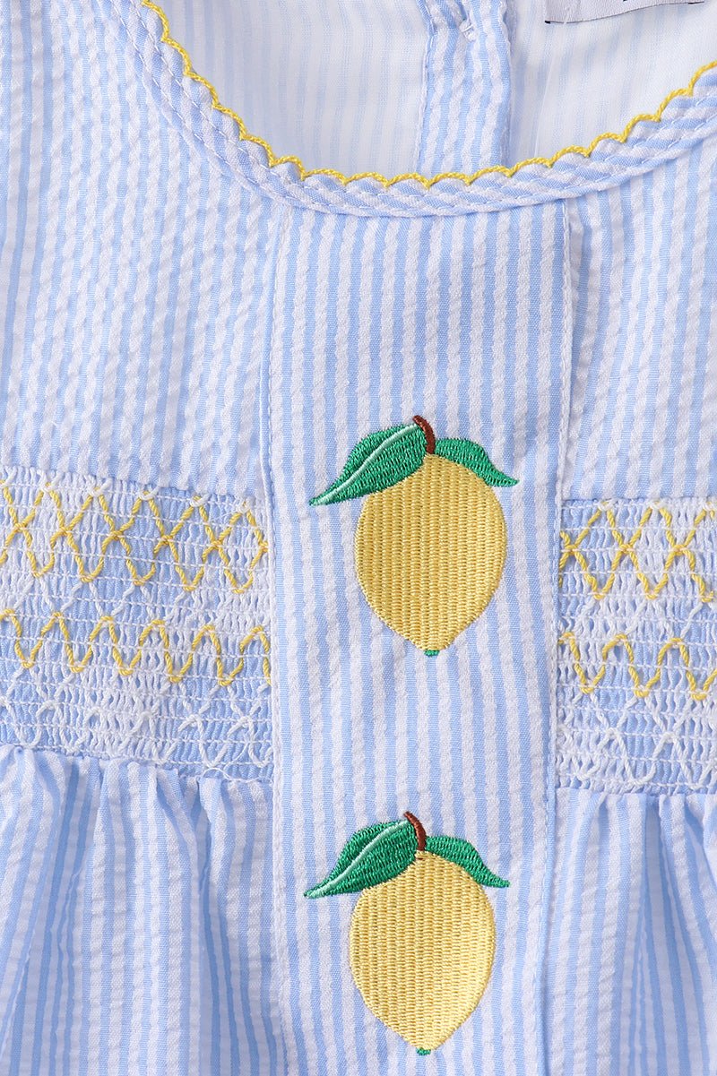 Blue lemon embroidery seersucker bloomer set - Abbies Place