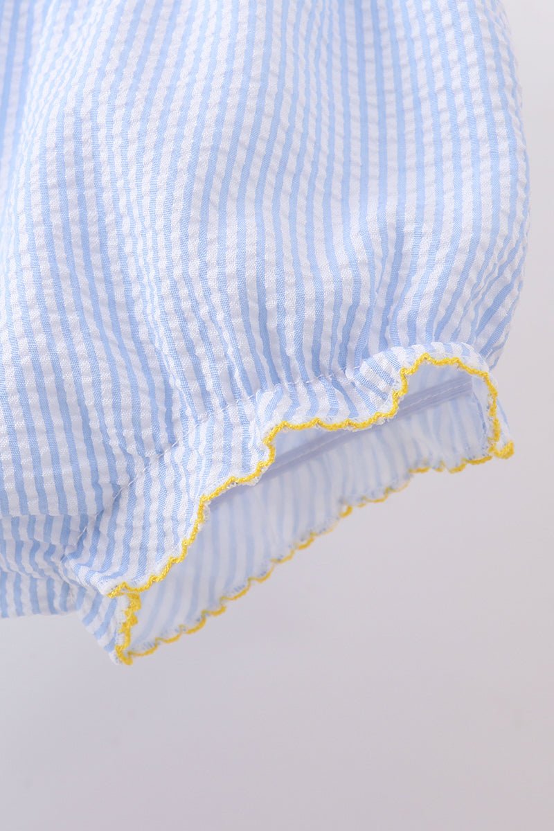 Blue lemon embroidery seersucker bloomer set - Abbies Place