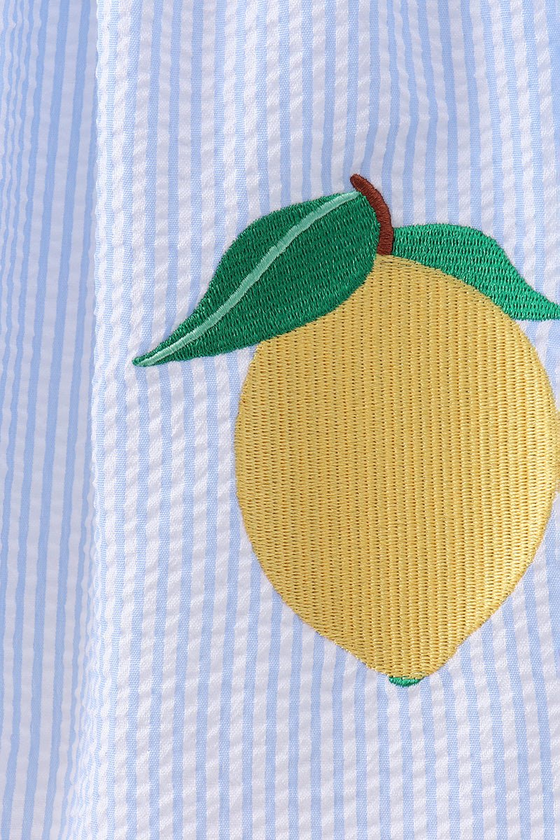 Blue lemon embroidery seersucker dress - Abbies Place