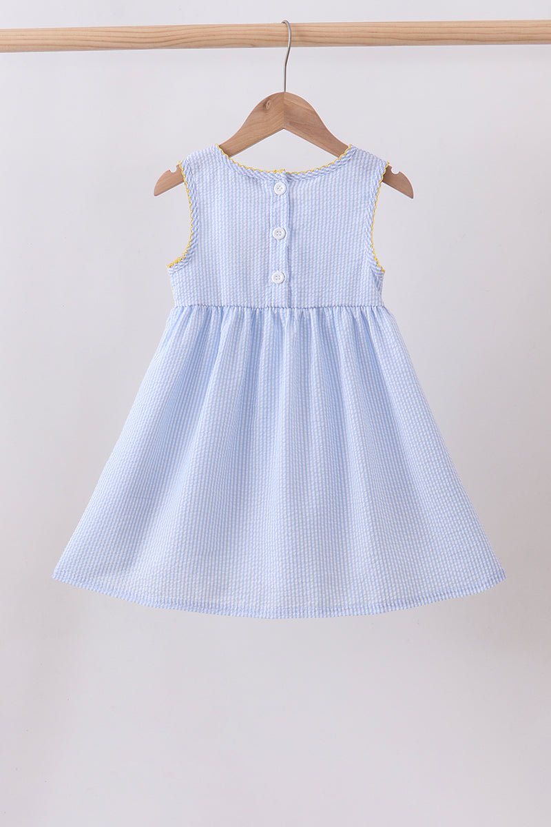 Blue lemon embroidery seersucker dress - Abbies Place